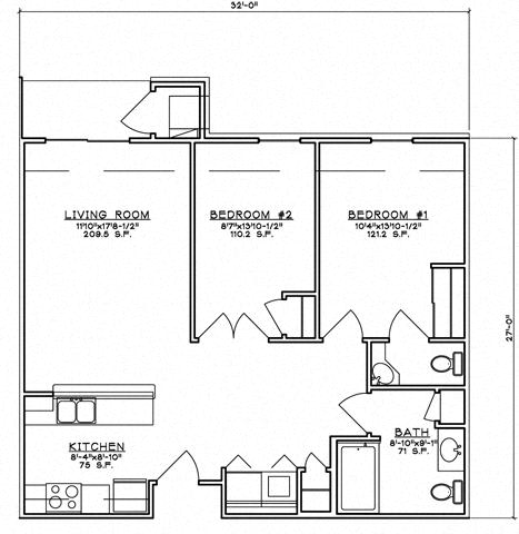 Floor Plan  2 Bedroom Unit