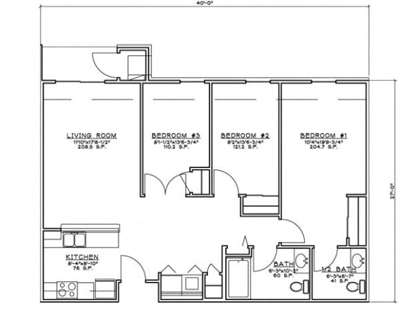 Floor Plan  2 Bedroom Unit w/Den