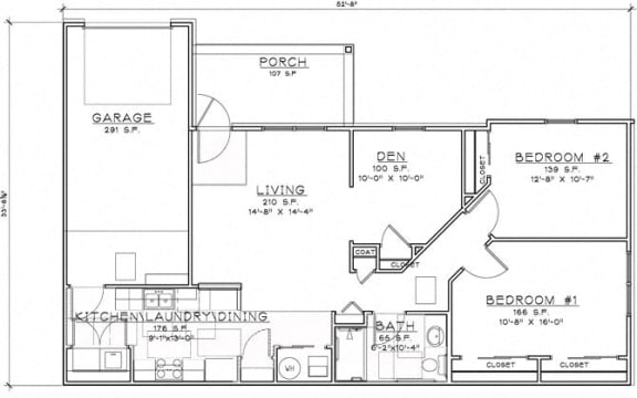 Floor Plan  2 Bedroom w/Den