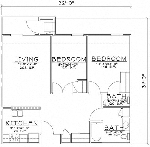 Floor Plan  2 Bedroom Unit