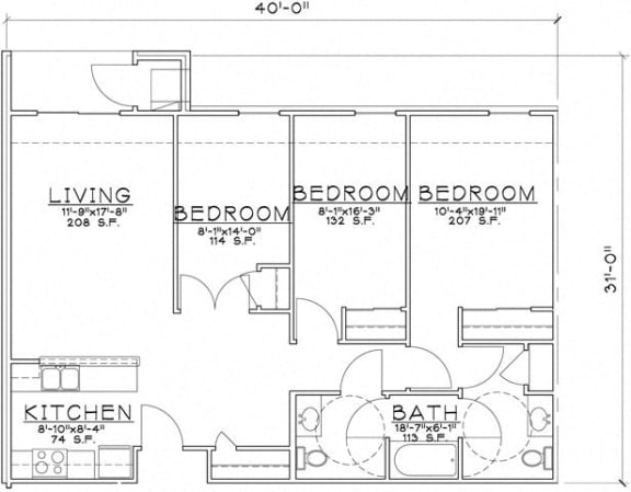 Floor Plan  3 Bedroom Unit