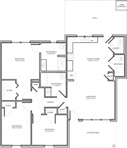 Floor Plan  3 Bedroom Accessible Unit