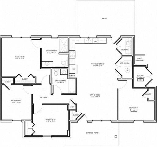 Floor Plan  4 Bedroom Accessible Unit