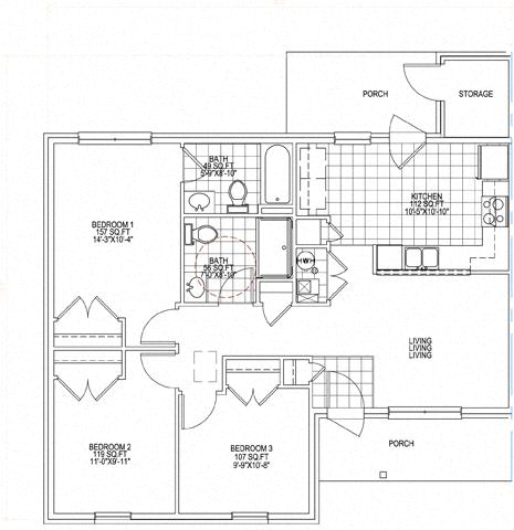 Floor Plan  3 Bedroom Unit