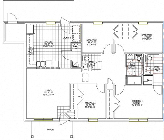 Floor Plan  4 Bedroom Unit