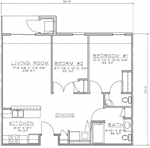 Floor Plan  2 Bedroom Unit
