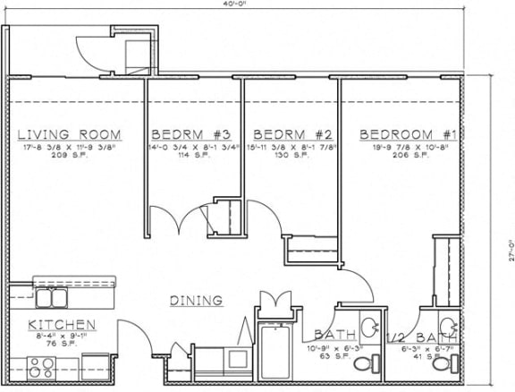Floor Plan  3 Bedroom Unit