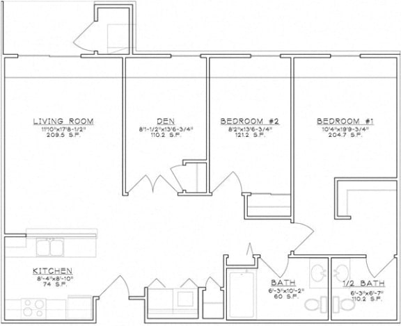Floor Plan  2 Bedroom Unit Midrise