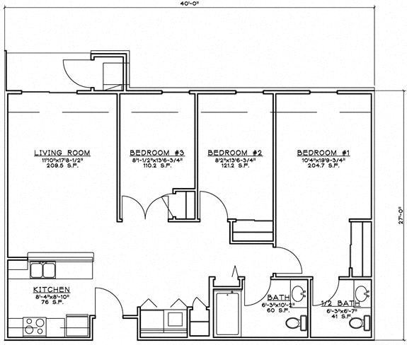 Floor Plan  3 Bedroom Unit