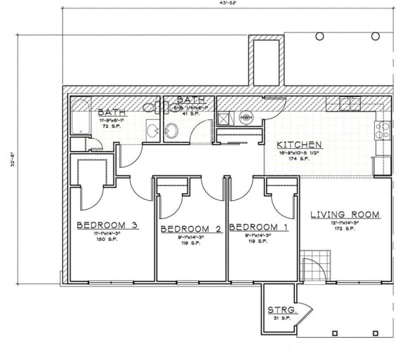 Floor Plan  3 Bedroom Unit