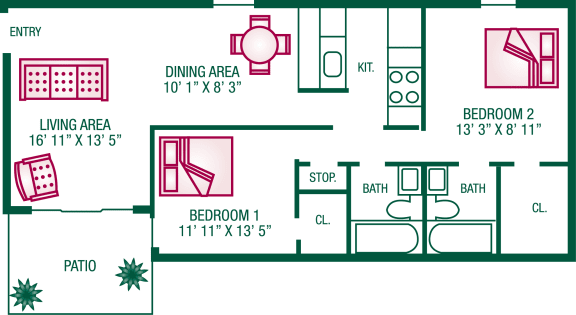 Floor Plan  2 Bedroom / 2 Bath - Plan B