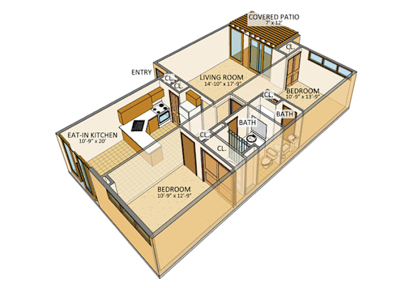 Floor Plan  Two-bedroom, Two-full Bath apartments in Amherst New York – Ask for a Tour - Pet Friendly