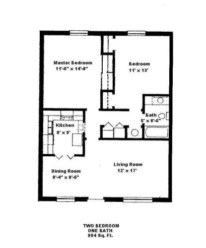 Floor Plan  2 Bedroom, 1 Bath