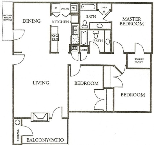 Floor Plan  3 Bedroom, 2 Bath