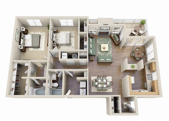 Floor Plan  The Iris Two Bedroom Two Bathroom Floor Plan