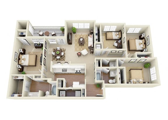 Floor Plan  four bedroom apartment at Glen Park Apartment Homes in Smyrna, GA