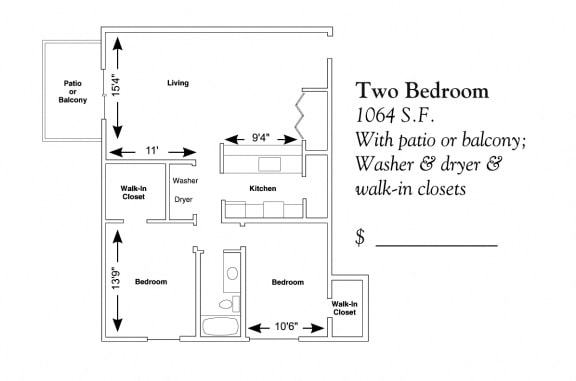 Floor Plan  2 Bedroom Ranch