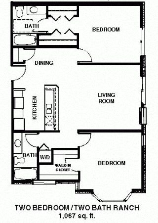 Floor Plan  2 bedroom 1 bath ranch
