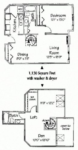 Floor Plan  2 bedroom 2 bath loft spiral stairs