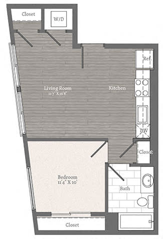 Floor Plan  Observatory E 1 BD 1 BA Floorplan  at 2255 Wisconsin, Washington, DC