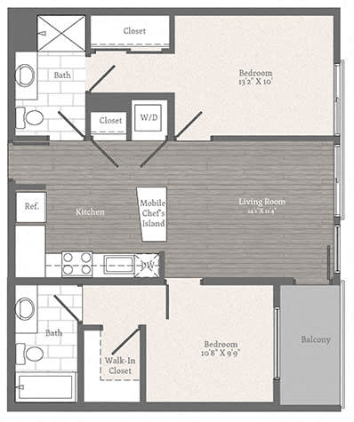 Floor Plan  Calvert 2 BD 2 BA Floorplan at 2255 Wisconsin, Washington, 20007