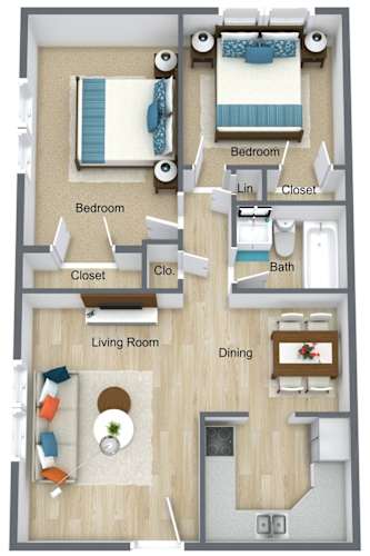 Floor Plan  2 bed 1 Bath (Sm)- Classic (OCN2x1S)