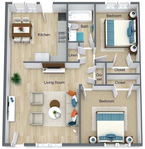 Floor Plan  2 Bed, 1 Bath (Lg) Reno (OCN2x1LR)