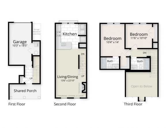 Floor Plan  Two Bedroom Floor Plan at The Residences at King Farm, Rockville