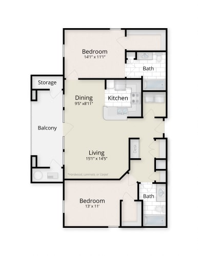 Floor Plan  Two Bedroom Floor Plan at The Residences at King Farm, Rockville