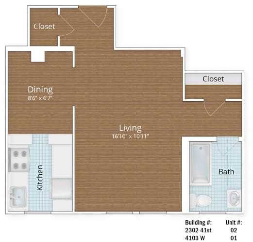 Floor Plan  STUDIO 491 SQFT at Park Crest Apartments, Washington, DC