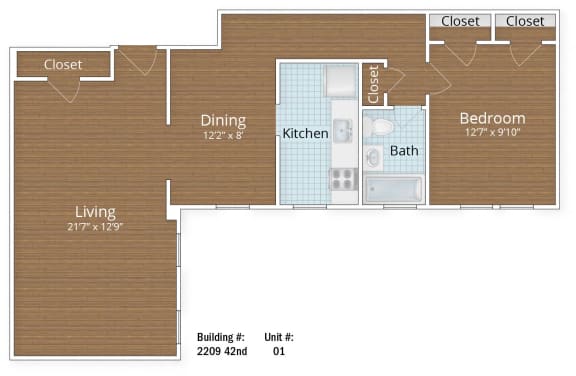 Floor Plan  837 SF Junior One Bedroom at Park Crest Apartments, Washington, DC