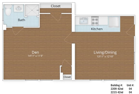 Floor Plan  Studio with Den at Park Crest Apartments, Washington