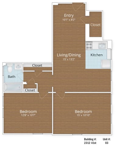Floor Plan  837 SF Junior Two Bedroom at Park Crest Apartments, Washington
