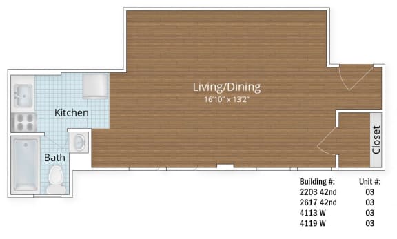 Floor Plan  STUDIO 401 SQFT at Park Crest Apartments, District of Columbia