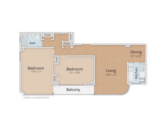 Floor Plan  2100 Connecticut Apartments Washington DC Two Bedroom One Bath Floor Plan