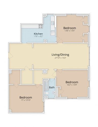 Floor Plan  Three bedroom floor plan at Cathedral Mansions, Washington, Washington