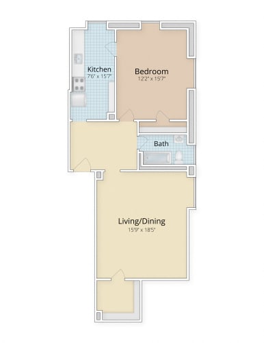 Floor Plan  one bedroom floor plan at Cathedral Mansions, Washington