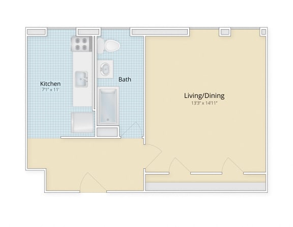 Floor Plan  Cathedral Mansions Woodley Park, Washington DC apartments large studio floor plan at Cathedral Mansions, Washington