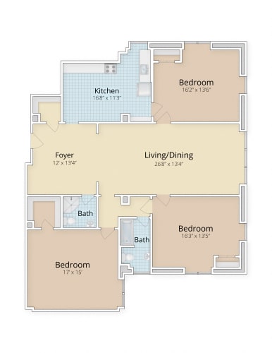 Floor Plan  three bedroom 1 and half bath floor plan at Cathedral Mansions, Washington, 20008