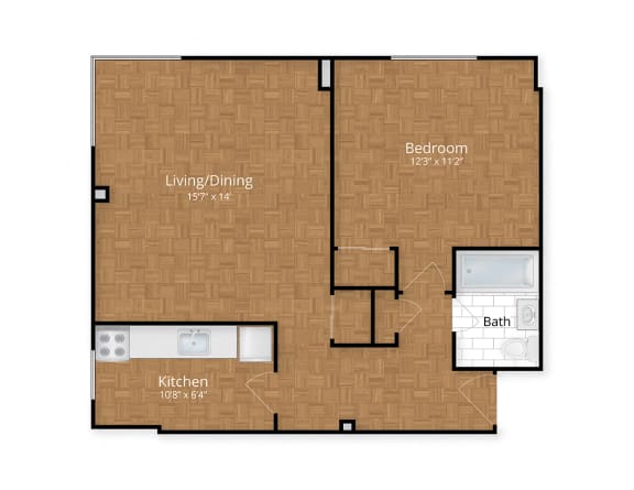 Floor Plan  One Bedroom Floor Plan at Idaho Terrace, Washington, 20016