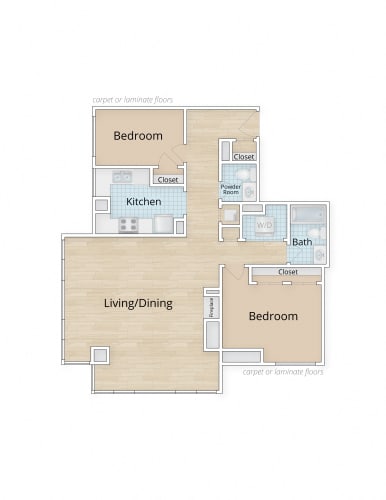Floor Plan  1633 Q Apartments Washington DC Two Bedroom One and a Half Bath Floor Plan