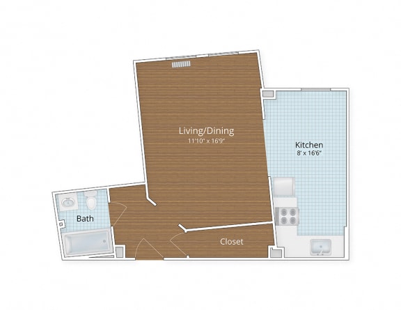 Floor Plan  Studio 1 bath Floor Plan K at The Chalfonte Apartments, Washington, Washington DC