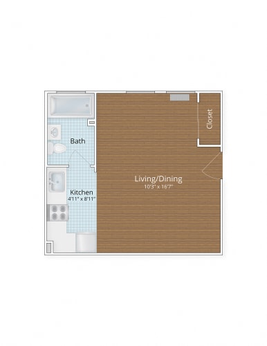Floor Plan  Studio 1 bath Floor Plan A at The Chalfonte Apartments, Washington, DC, 20009