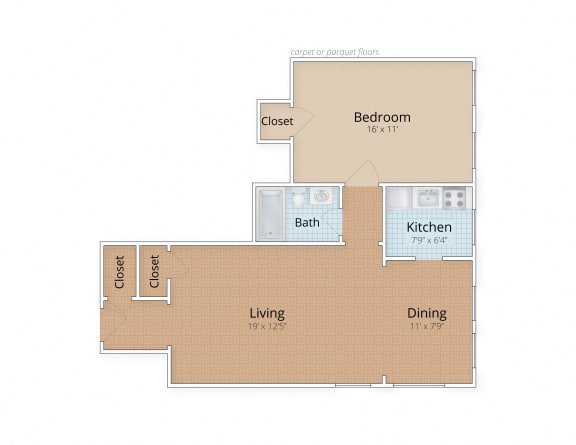 Floor Plan  One Bedroom Floor Plan at Connecticut Gardens, Washington, 20009