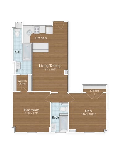 Floor Plan  Melwood apartments one bedroom two bath den floor plan Adams Morgan Washington DC