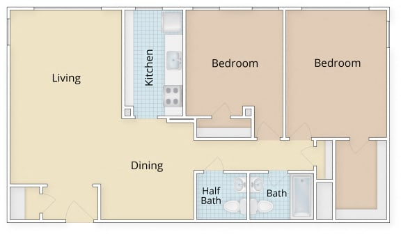 Floor Plan  Mason Hall Apartments Alexandria, VA Large Two Bedroom 1.5 Bathroom Floor Plan at Mason Hall in Alexandria, VA 22314
