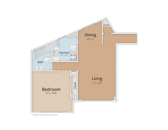 Floor Plan  One Bedroom Floor Plan at Livingston, Washington, DC 20015