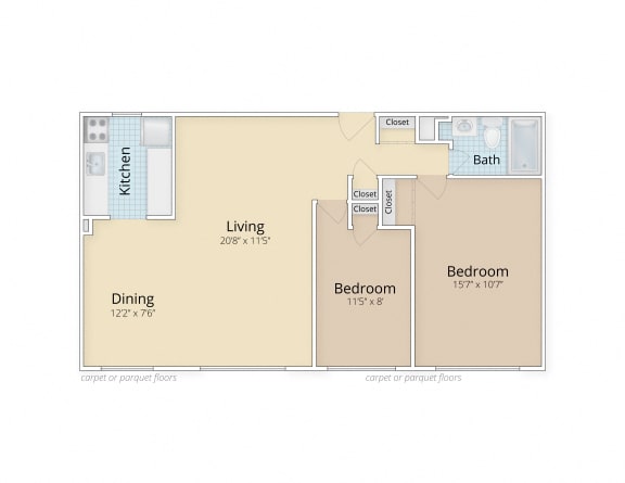 Floor Plan  Two Bedroom One Bath Floor Plan at Legation House in Washington, DC 20015