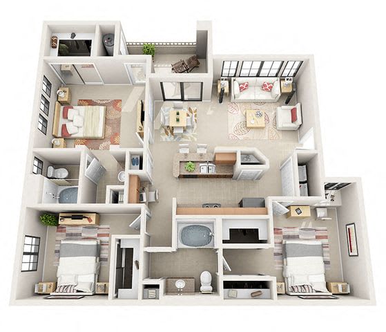Floor Plan  The Westminister Three Bedroom Two Bathroom Apartment