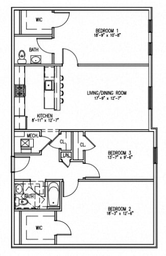 Floor Plan  3 Bedroom (moderate income)